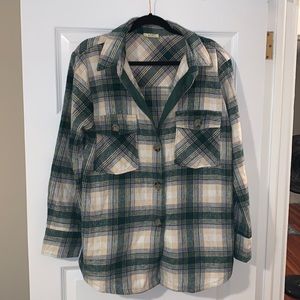 Kori America green and ivory plaid shacket